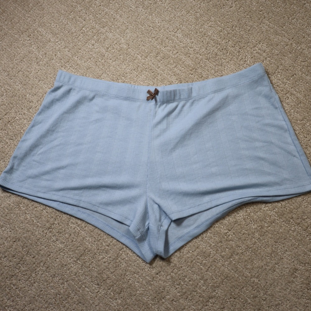 Wild Fable Light Blue Pointelle Knit Sleep Shorts Gingham Bow 1K2ZYL Large